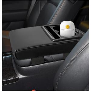 Car Center Console Armrest Pillow, Memory Foam Auto Armrest Box Cover with Cup Holder and Phone Holder, Waterproof Leather Arm Rest Protector Cushion, Interior Car Accessories (Black)