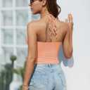 Honlyps Padded Crop Tank Tops for Women Ribbed Sexy Camisole Halter Tie V Neck Top Backless Shirts Going Out Trendy Summer (XL)