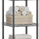 SONGMICS 5-Tier Bathroom Shelf, Storage Rack for Small Space, with 5 PP Shelf Liners, Removable Hook, Extendable Design, Ink Black and Translucent ULGR23BK