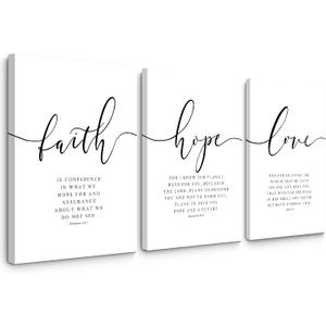 Bible Verses Wall Decor 3 Pieces Scripture Quotes Canvas Wall Art Faith Hope Love Scripture Posters Prints Christian Artwork Pictures for Living Room Bedroom Decoration 16x24 Inch Framed Set of 3