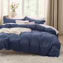 Bedsure Navy Duvet Covers Queen Size - Washed Duvet Cover, Soft Queen Duvet Cover Set 3 Pieces with Zipper Closure, 1 Duvet Cover 90x90 inches and 2 Pillow Shams (05 - Navy (No Comforter))