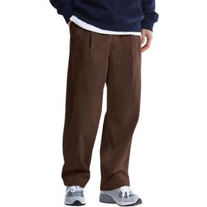 Runcati Mens Casual Corduroy Pants Elastic Waist Straight Leg Slacks Drawstring Loose Fit Trousers (X-Large, Brown)