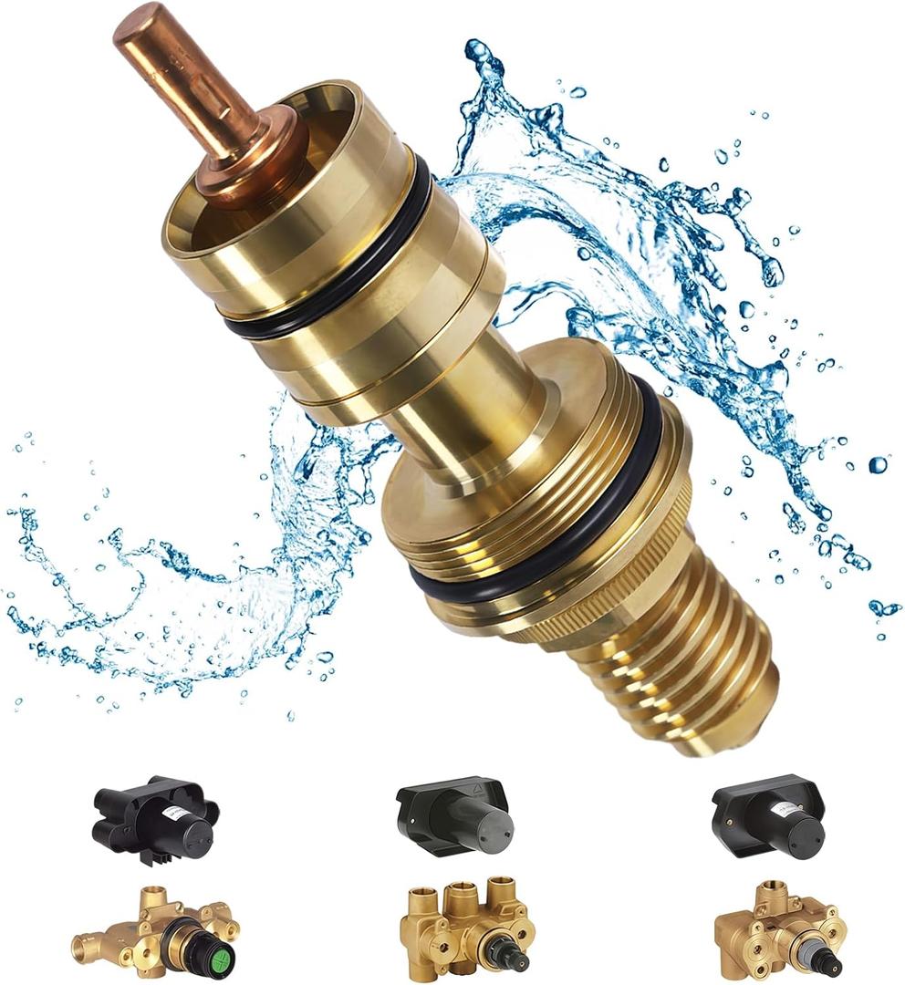 47582000 Thermostatic Shower Cartridge Compatible with Grohe Thermo-Element, 3/4" Brass Valve Replacement for GrohTemp 34902, Grotherm 34908, 34124, Precise Temperature Control