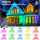 150FT Permanent Outdoor RGB Lights - Waterproof Smart LED Eaves Lights with App/Remote Control, Music Sync & DIY Scenes, Perfect for Christmas, Halloween, Parties & Daily Decor, Ideal for House Roof