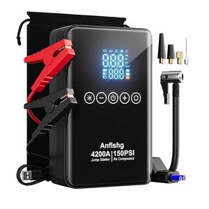 Portable Car Battery Jump Starter with Air Compressor, 4200A 150 PSI Jump Box (All Gas/8L Diesel), 12V Jump Pack for Car, Touch Screen LCD Display, Type-C, Multifunctional Light