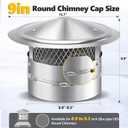 9 Inch Chimney Cap, 9" Stainless Steel Cone Top Chimney Cap with Screen, Adjustable and Reinforced Chimney Cap, Chimney Cover for Vents,Round Rain Cap for All-Round Chimney Protection