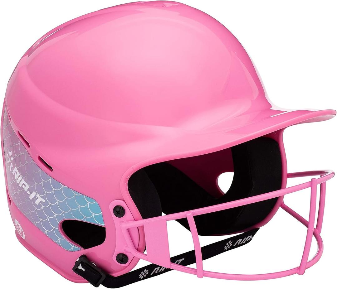 RIP-IT Play Ball | Softball Batting Helmet | Girls T-Ball Softball Helmet with Face Mask (Pink/Aqua)