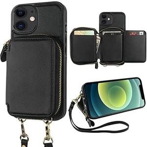 Bocasal RFID Blocking Wallet Case for iPhone 12/12 Pro, Adjustable Crossbody Zipper Purse Case Card Holder with Kickstand Detachable Wrist Strap, PU Leather Flip Folio Case 6.1 Inch 5G (Black)