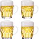 Dimple Stein Beer Mug Set, 20 oz Beer Glasses with Handle, Glass Beer Mugs, Dishwasher and Freezer Safe, Clear and Sturdy, Set of 4