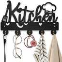 MAYJOYDIY Wooden Kitchen Key Holder for Wall 11.8×7.1 inch Chef Hat Kitchenware Wall Mounted Key Hook Rack with 5 Alloy Hooks for Entryway Restaurant Kitchen Home Art Decor