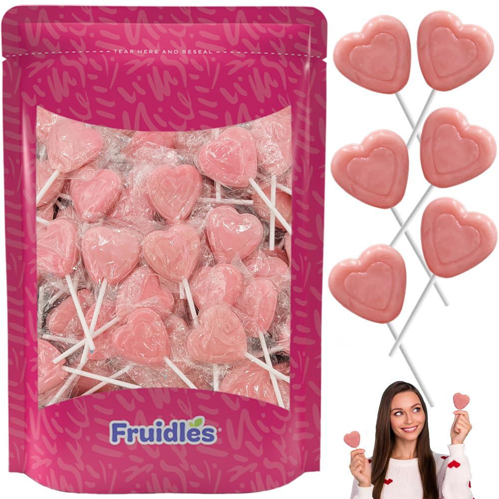 Fruidles 24-Count Pink Double Heart Lollipops, Double Heart Shaped Flavored, Individually Wrapped 18 Gram Lollipop (EXP 06/08/27)
