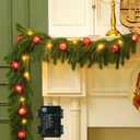 Ceenna 6.2FT Pre Lit Christmas Cedar Garland with Lights Artificial Pine Garland Christmas Decorations with Ball Ornaments,8 Modes Timer Battery Operated for Outdoor Indoor(Red)