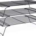 Cooling Rack for Baking 3 Tiers, 16" x 10" Cookie Cooling Wire Rack Stackable Collapsible Nonstick, Stainless Steel Baking Cooking Cooling Racks with Optimum Air Flow, Black