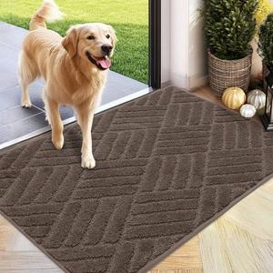 Front Door Mat, Absorbent Dirt Trapper Welcome Door mat Indoor, Non Slip Machine Washable Entryway Rug, Dog Door Mat, Shoes Scraper, Low Profile Doormat for Inside Floor, 24x36, Brown (3' x 2' (Rectangular))
