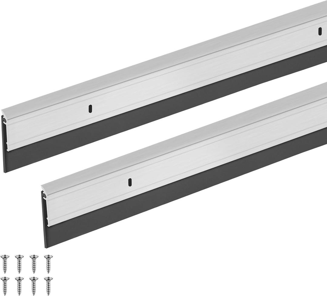 FoldTier 2 Pcs All-Season Door Sweep for Bottom of Door Exterior and Interior, Aluminum Alloy and Rubber, Commercial Weather Stripping Draft Stopper for Threshold Seal (1-3/4 x 36 Inch,Silver)