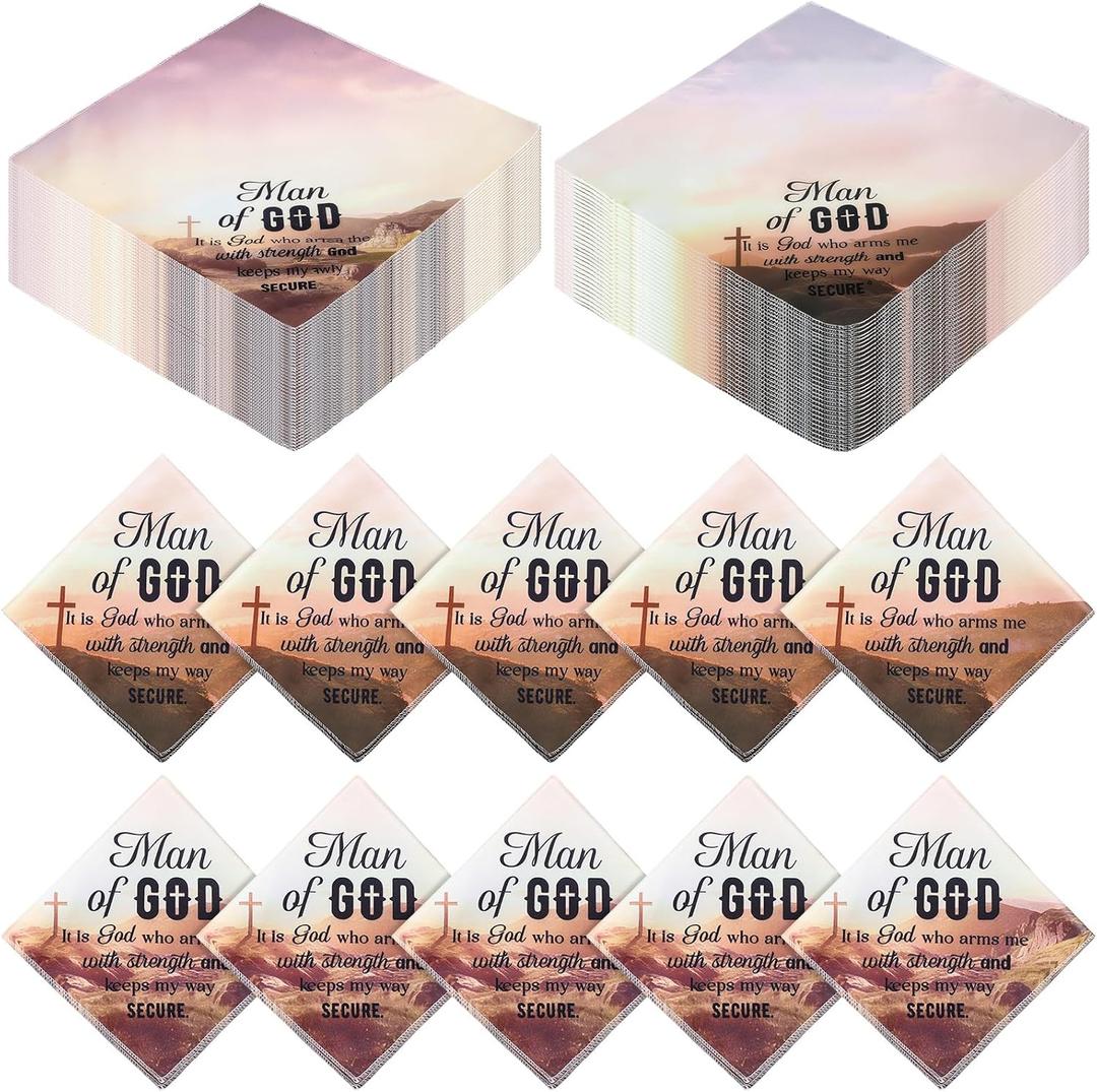 Ceenna 50 Pcs Christian Fathers Ideal Day Gift for Church Bulk Man of God Handkerchief Bible Verse Handkerchiefs Religious Inspirational Quote Gift for Him Men Dad