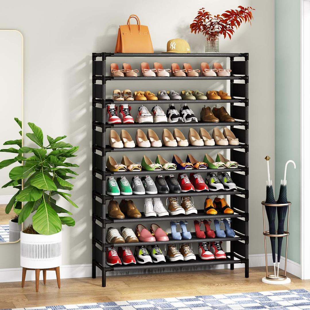 Tribesigns Upgraded 10 Tiers Shoe Rack, Large Capacity Shoe Shelf, Tall Shoe Organizer for 50 Pairs, Space Saving Shoe Storage (Black, 10 Tier-with Cover)
