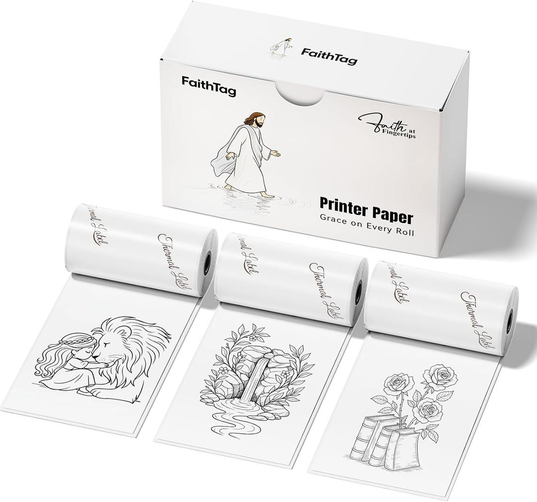 FaithTag 3 Rolls Self-Adhesive Glossy Thermal Printer Paper for F21 & Other Mini Sticker Printers, 2.08-inch, 53mm X 3.5mm, 3-Rolls - White