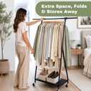 Foldable Clothes Rack with Wheels - Rolling Clothing Rack Adjustable Height - Portable Garment Rack with Shelves - Collapsible Hanging Rack for Clothes
