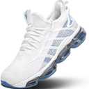 Pozvnn Mens Running Shoes Air Cushion Slip on Walking Tennis Sneakers Fashion Casual Breathable Trail Sport Gym (11, White Blue)