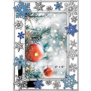 GUOER Christmas Decorations Photo Frame 4x6 Inch Snowflake Christmas Metal Photo Display Picutre Photo Frames with High Definition Glass Front Gift Ideas Tabletop Home Decorative (Blue)