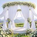 60ftx12ft Wrinkle Free White Backdrop Curtain, 12 Panels 12FT Height White Drapes for Wedding, Silky Polyester Photo Back Drop Cloth Draping for Birthday Party Photography Background