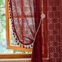YJ YANJUN Boho Lace Curtains 63 inch Length 2 Panels -Vintage Floral Crochet Sheer Panels with Tassel for Living Room Bedroom Light Filtering Victorian Winter Christmas Decor Red Burgundy W59 x L63