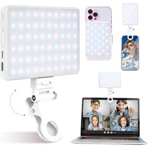 Inspack 60 LED Selfie Light for iPhone, with Back Clip & Front, Portable Phone Clip for Tiktok Video Recording, Zoom Calls Lighting Computer, High Power Rechargeable with 3 Light Modes, White (Pro Panel  Fashion)