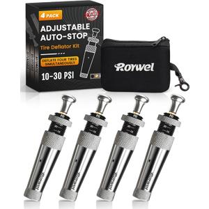 Adjustable Auto-Stop Tire Deflator kit 10-30PSI(4PCS/Set),Air Down Tire Deflators Offroad Accessories Suit for Cars.Trucks (Silver)