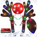 Reindeer Antlers for Cars, LED 2025 Christmas Car Decorations Kit with Jingle Bells, Nose, Tail, Multicolor Light-Up Rudolph Xmas Decor for SUV, Van, Truck