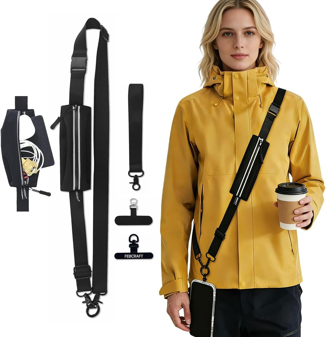 Cell Phone Lanayrd Crossbody,Clip and Go Strap for Phone with Wallet Crossbody,Adjustable Anti-Theft Mobile iPhone Shoulder Straps,Ideal For Travel, Concerts, And Daily Commuting,Black