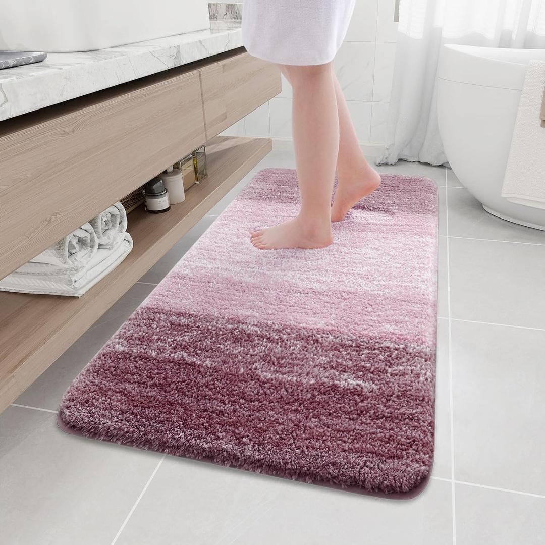 Arotive Microfiber Bathroom Rugs, Shaggy Soft and Absorbent Bath Rug, Non-Slip, Thick Plush Machine Washable Dry Bath Mats for Bathroom, Tub and Shower, 47x24, Mauve, Rectangular