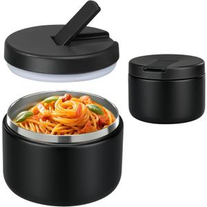 12oz Insulated Vacuum Food Jar with Buckle Lid Wide Mouth Soup Thermo for Hot Food Kids Leakproof Stainless Steel Lunch Container- Black- 1Pack