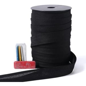Bias Tape Double Fold 1 inch, Double Fold Bias Binding Tape 55 Yards (Black) and 4 Pieces Sewing Fabric Chalks for Crafts, Sewing, Seaming, Hemming, Piping, Quilting.