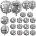 20Pcs Disco Ball Balloons Different Sizes- 4D Large Disco Balloons 32 22 10 Inch Assorted Round Metallic Silver Mylar Balloon for 70s 80s Disco Themed Birthday New Year's Party Decor Supplies
