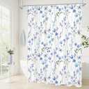 Litabel Extra Long Shower Curtain 72 x 84, Watercolor Floral Fabric Shower Curtain for Decorative Bathroom, Blue Butterfly Flower Waterproof Shower Curtain Set