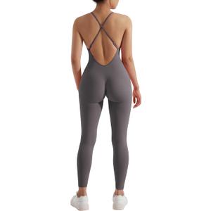 MOOSLOVER Women Strappy Backless One Piece Jumpsuits Tummy Control Padded Workout Rompers (Small, #1 Graphite Grey)