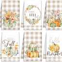 Mixweer 6 Pcs Thanksgiving Kitchen Towels Fall Pumpkin Hand Towel 16 x 24 Inch Autumn Buffalo Plaid Maple Absorbent Dishcloth Truck Dish Cloth for Thanksgiving Kitchen Decor