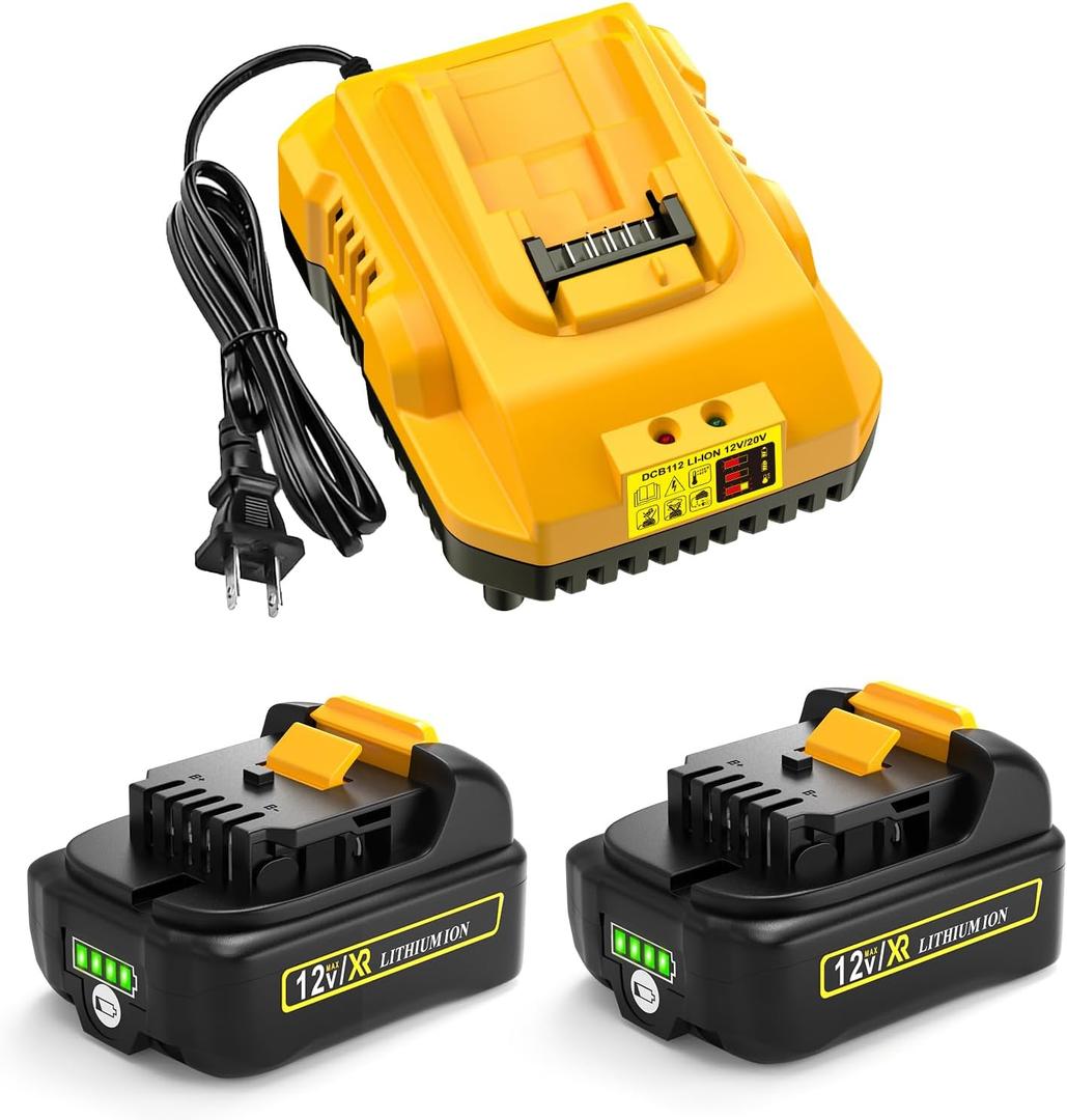 12V Battery 3.0Ah Replacement for Dewalt Battery 12V 2Packs with 12v/20v DCB112 Charger Combo (Yellow)