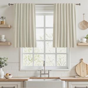 UHITECH Oatmeal 36 Inch Curtains for Bedroom 2 Panels Blackout Short Curtains Linen for Living Room 52 Inch Wide Thermal Room Darkening Drapes for Small Windows Black Out