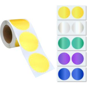Foil Certificate Stickers (250 Gold + 50 Multicolor), 2 inch Round Embossing Seals with Serrated Edge, Self-Adhesive Metallic Labels for Awards, Invitations, Envelopes, Packaging