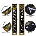 Blulu Ramadan Mubarak Door Banner Ramadan Porch Sign Banner Eid Mubarak Decoration Muslim Hanging Door Decoration for Indoor Outdoor Decor Eid Al-fitr Party Supplies(Black)