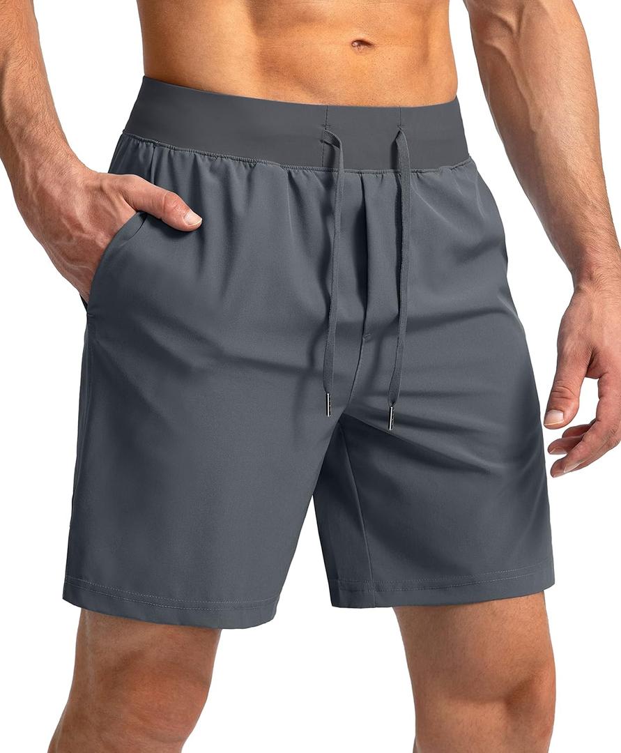 Soothfeel Men's Running Shorts with Zipper Pockets 9"/ 7"/ 5" Quick Dry Eight Basketball Gym Workout Athletic Shorts (Large)