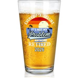 Futtumy Retirement Gifts for Men 2026, Every Sip Tastes Like It's Not My Problem Anymore Retired 2026 Beer Glass for Men, Funny Retirement Gift for Him, Mens Retired Gifts