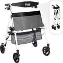 Stander Wonder Rollator Plus Short, Lightweight Junior Folding Mobility Aid for Petite Adults, Seniors, and Elderly, Collapsible Travel Rolling Walker with Four Wheels and Seat, Vivid White