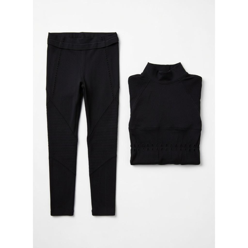 Women's Sexy Seamless Two Piece Outfit Matching Set, Black, Small-Medium