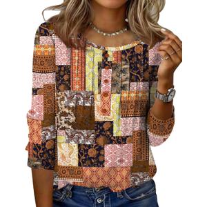 Zeagoo 3/4 Length Sleeve Womens Tops Round Neck Casual Summer Tunic Tops Basic Tees Blouses Dressy T-Shirts Pleated Shirts (X-Large, Mz810)