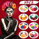 Zeyune Mexican Flower Headband Fiesta Rose Flower Crown Costume Mexican Headpiece for Women Party Cosplay Halloween(Classic Color,8pcs)