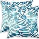 Blue Plant Leaf Decorative Throw Pillow Covers for Couch Bed Sofa Living Room Tropical Plants Leaves Square Cushion Cases Art Home Decor 18x18 inch Set of 2 (Blue)