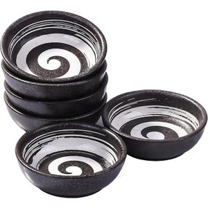 Japanese Porcelain Side Dishes Seasoning Dish 3.7 Inch Ceramic Dipping Sauce Dip Bowls Set of 6 for Sushi Pinch(Black)